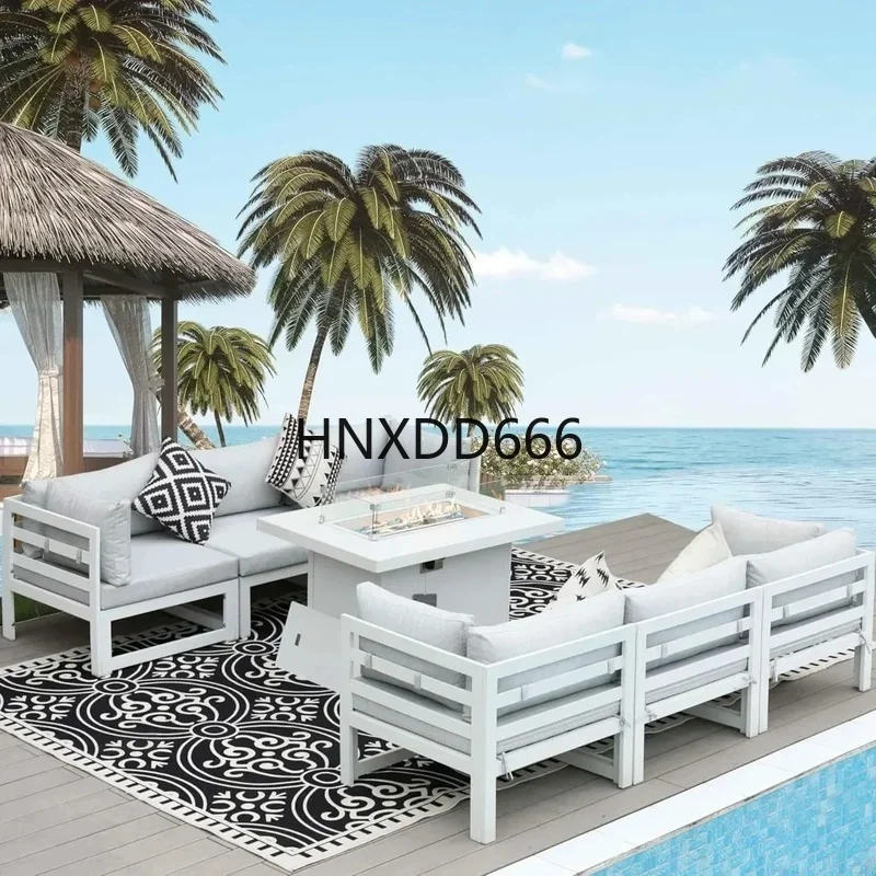 Outdoor Furniture Fire Pit Set - 7-Piece Aluminum Outdoor Patio Conversation Set