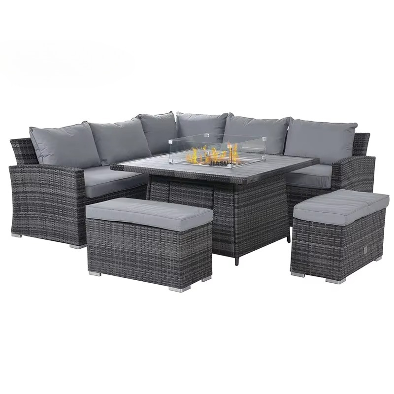 Outdoor Furniture Fire Pit Set - Modern Garden Furniture Luxury Dining Aluminum