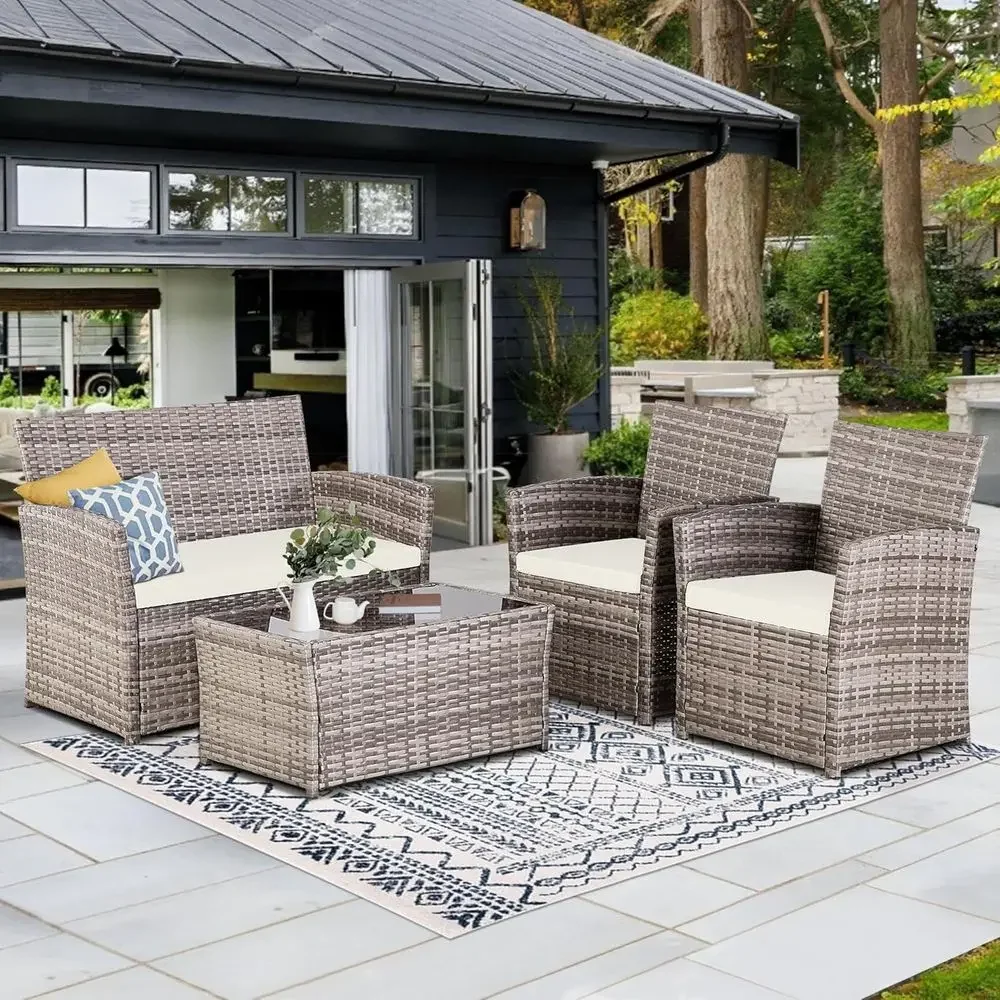 Outdoor Furniture Grey - Outdoor Wicker Patio Furniture Set: Grey/Beige