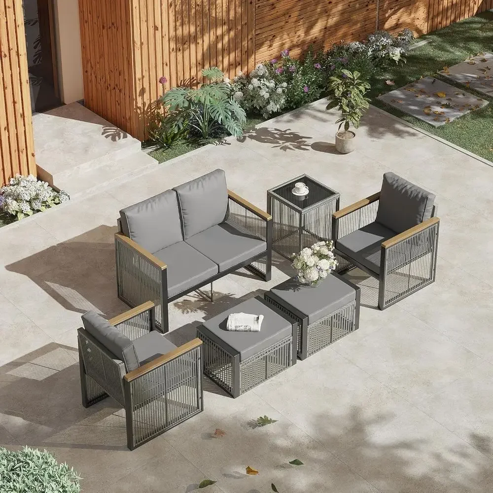 6-Piece Grey Outdoor Patio Fur - Outdoor Furniture Grey review and price