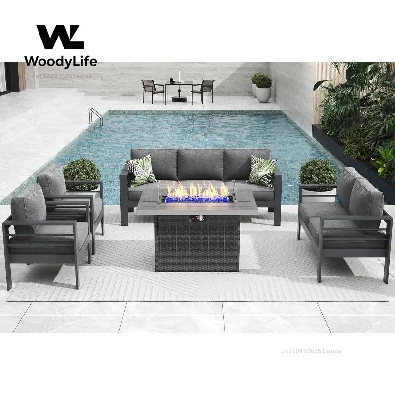 L5 Pieces Modern Aluminum Pati - Outdoor Furniture Fire Pit Set review and price