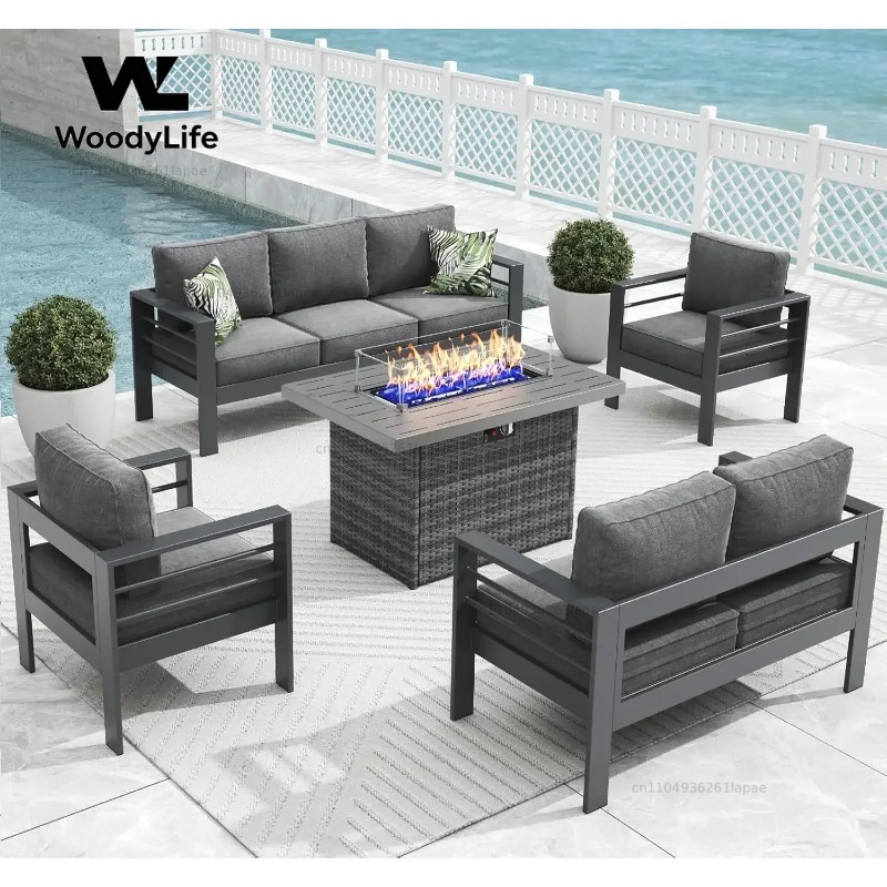 L5 Pieces Modern Aluminum Pati - Outdoor Furniture Fire Pit Set review and price