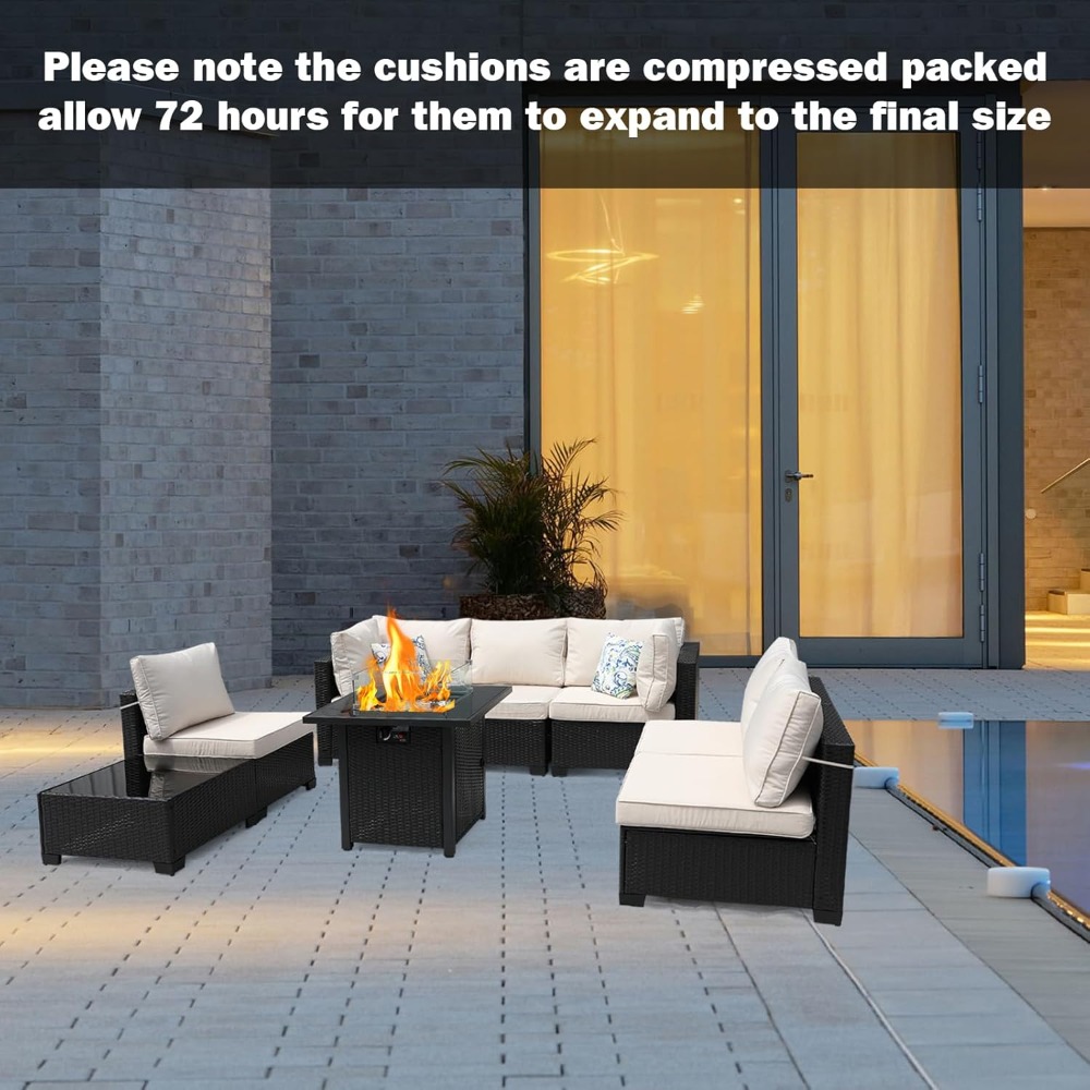 8-Piece Patio Furniture Rattan - Outdoor Furniture Fire Pit Set review and price