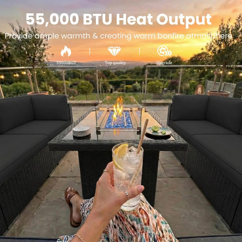 8-Piece Patio Wicker Sectional - Outdoor Furniture Fire Pit Set review and price