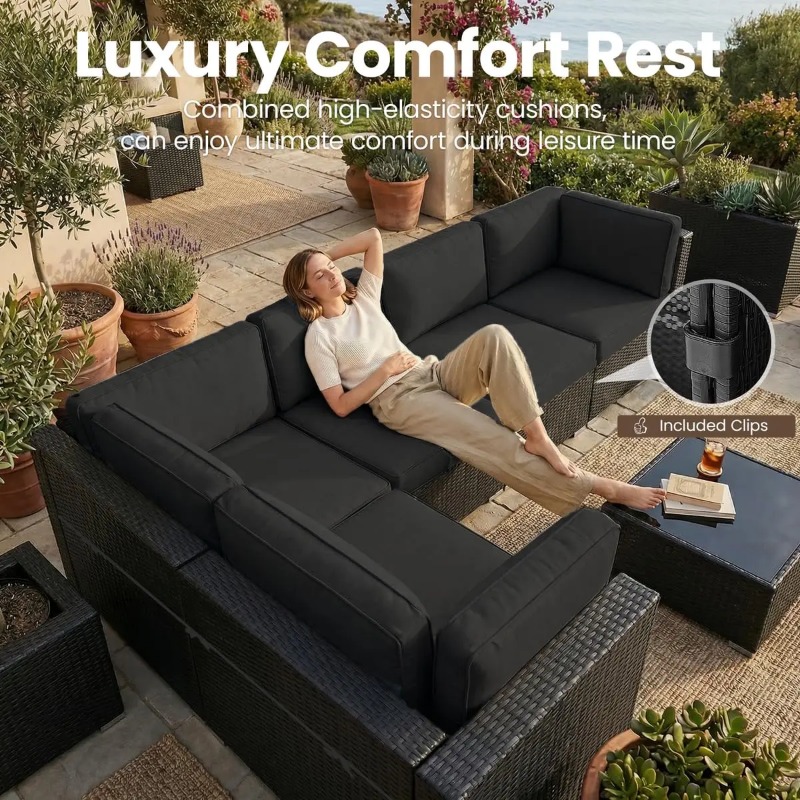 8-Piece Patio Wicker Sectional - Outdoor Furniture Fire Pit Set review and price
