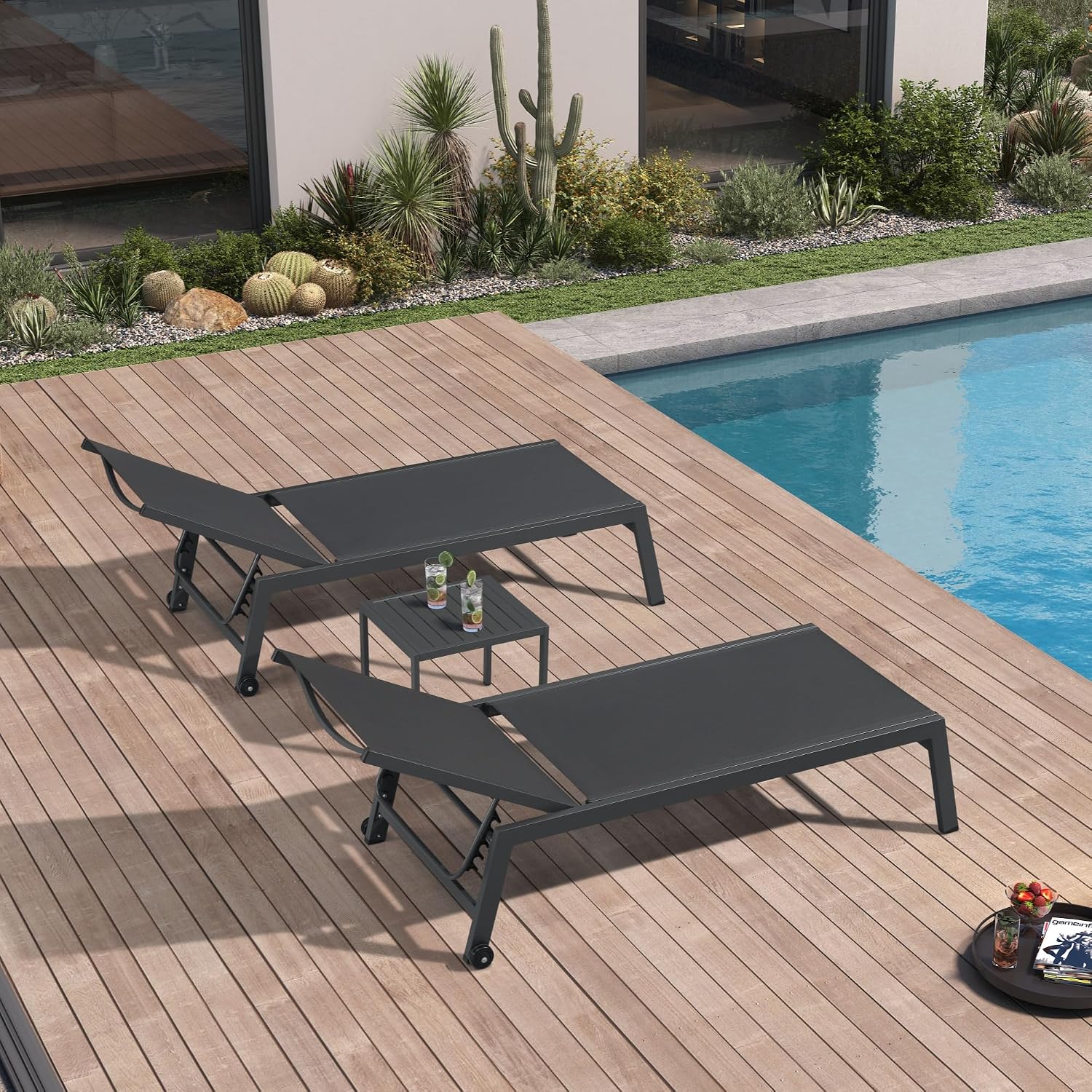 Wide Patio Lounge Chair 2 Set  - Outdoor Furniture Grey review and price