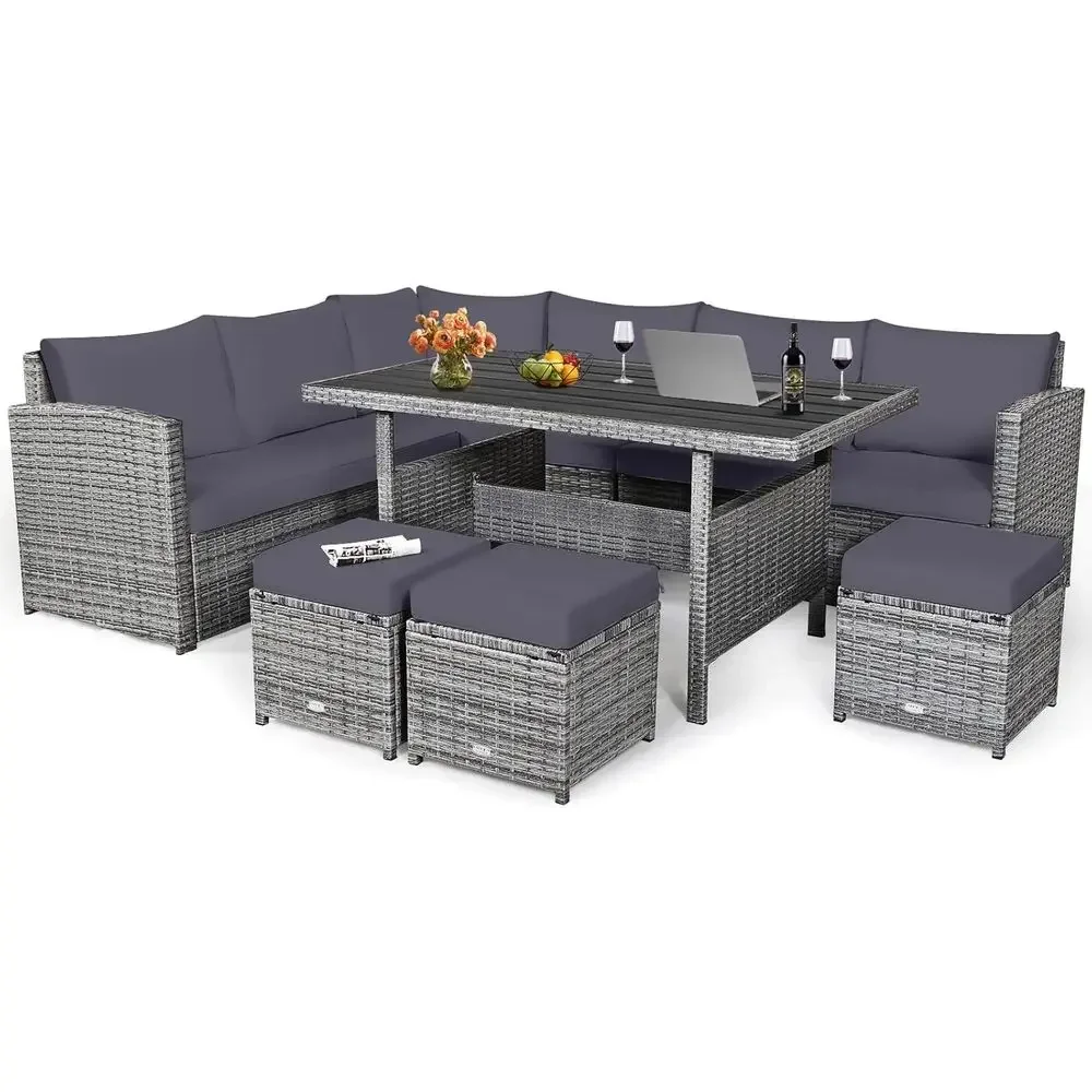 Grey 7-Piece Rattan Patio Furn - Outdoor Furniture Grey review and price