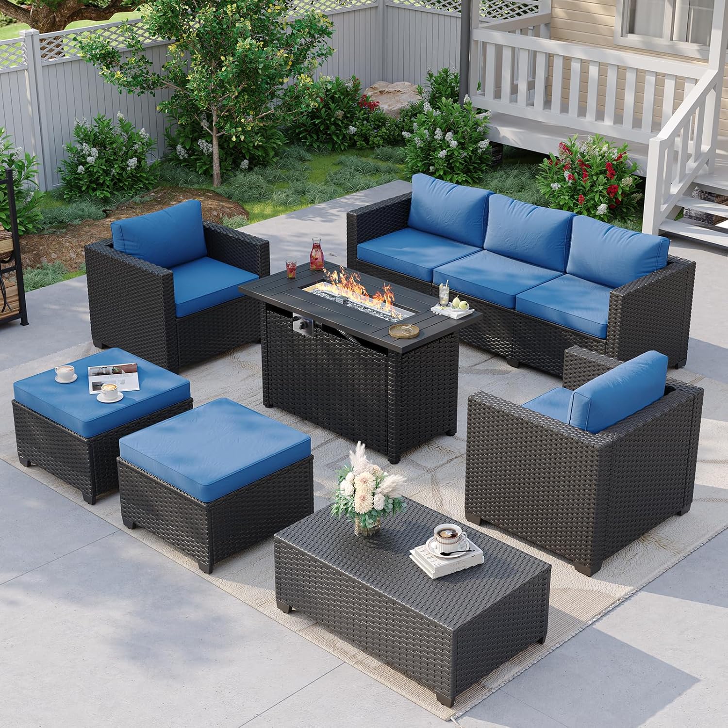 Navy Blue Outdoor Sectional So - Outdoor Furniture Fire Pit Set review and price