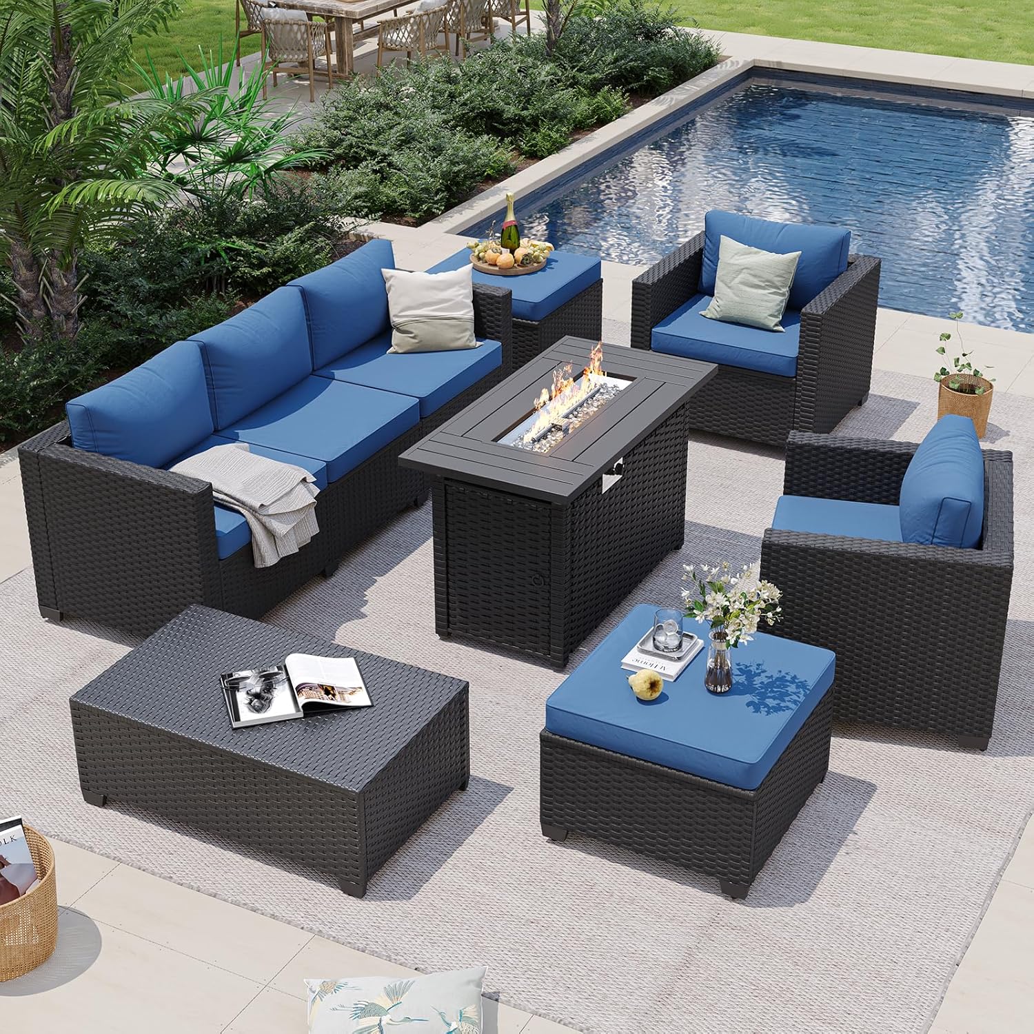 Navy Blue Outdoor Sectional So - Outdoor Furniture Fire Pit Set review and price