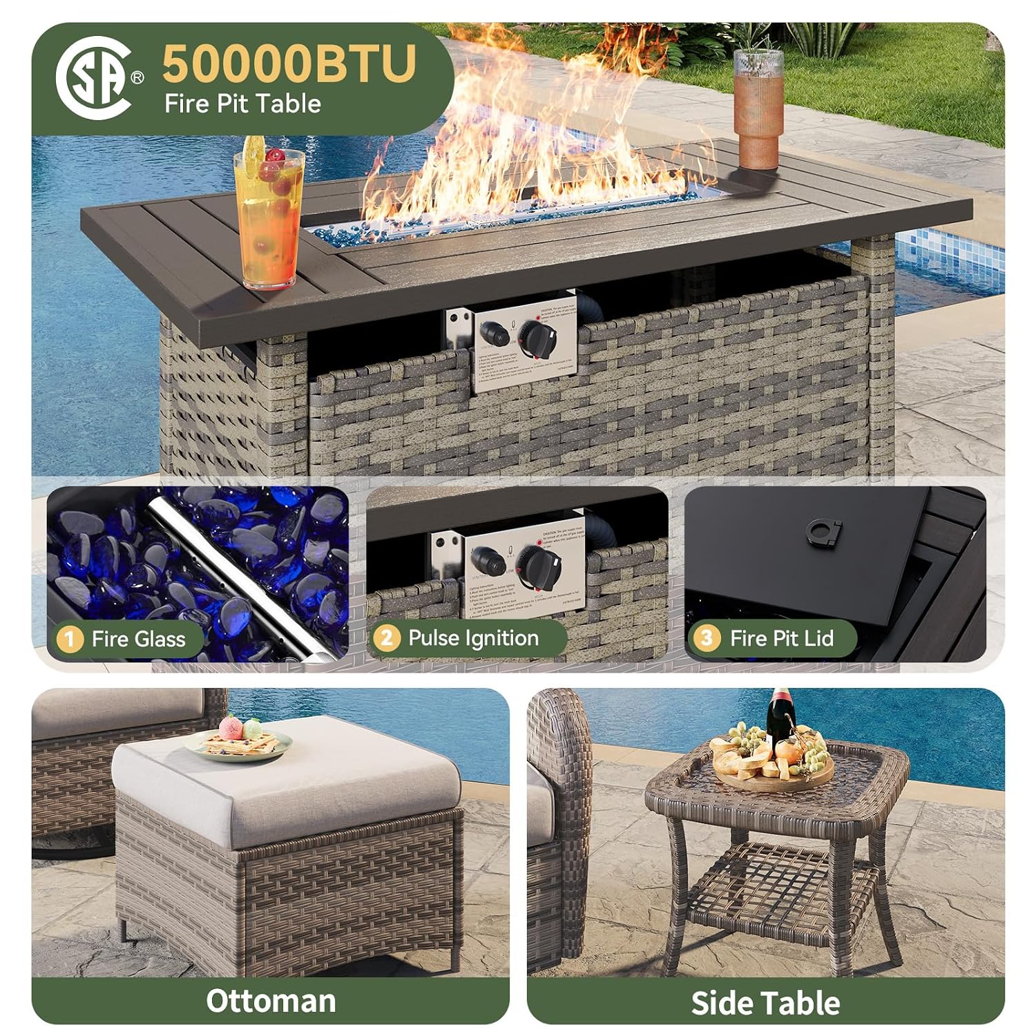 7-Piece Wicker Patio Set with  - Outdoor Furniture Fire Pit Set review and price