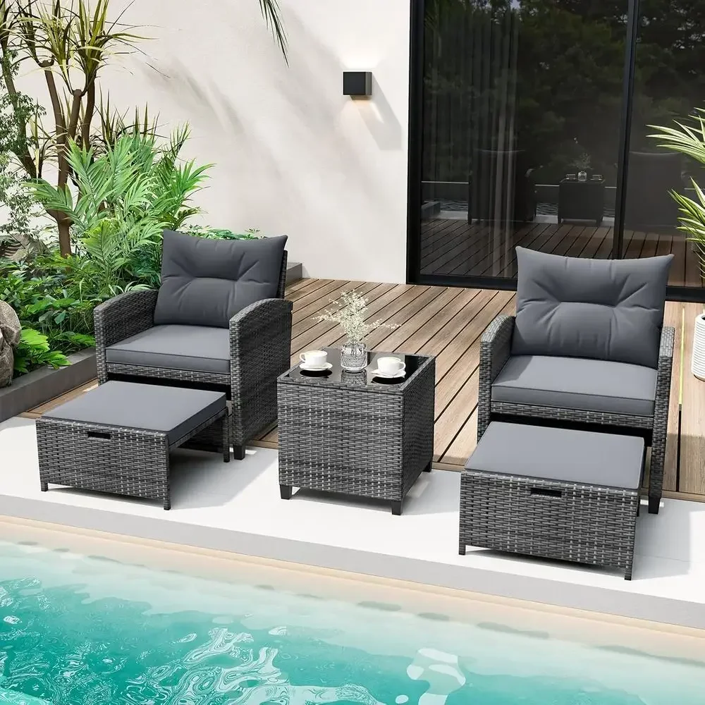 5-Piece Outdoor Wicker Furnitu - Outdoor Furniture Grey review and price
